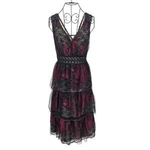 Size 12 BHLDN Burgundy Black Lace Midi Dress Gothic Floral Mesh Party Prom